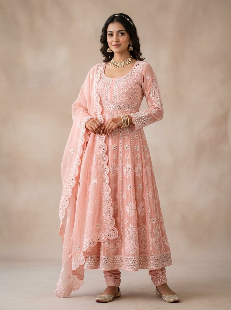 Designer Mirror Work Georgette Anarkali Kurti Set