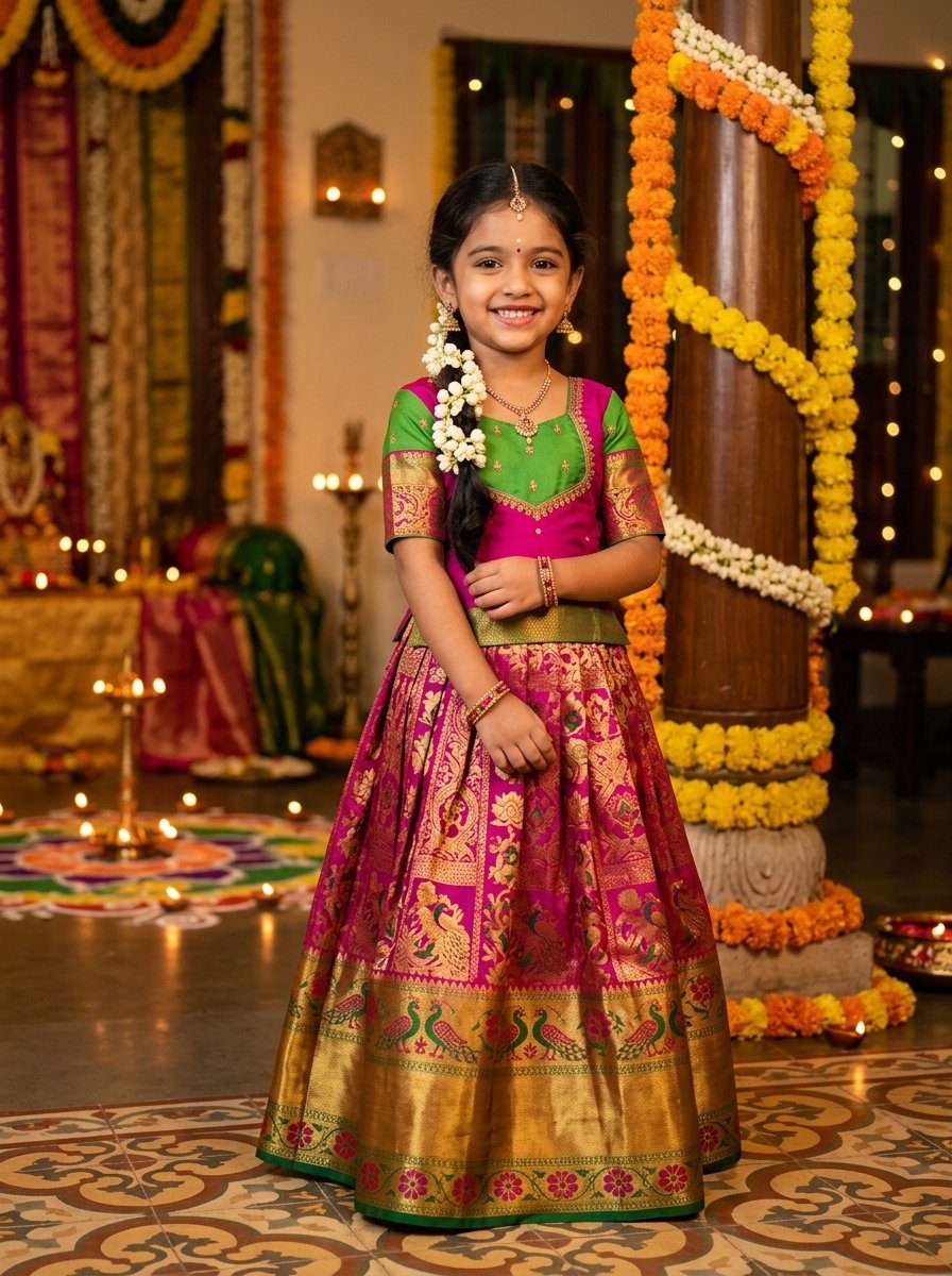 Girls Traditional Kanchi Silk Pattu Pavadai Set