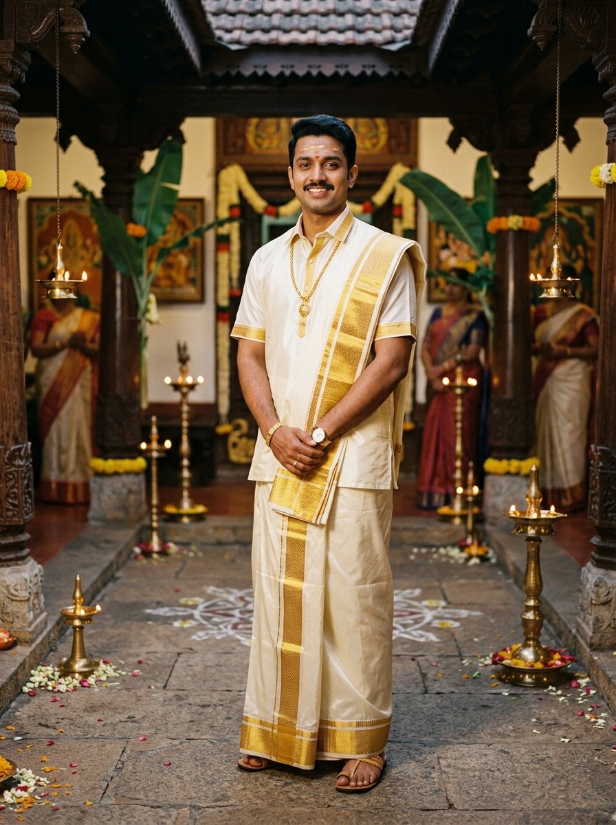 Kalyani Pattu Pure Silk Dhotis & Angavastram Set
